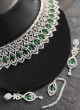 Silver Green American Diamond Studded Stone Necklace Set