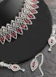 Silver Red Stone And American Diamond Necklace Set