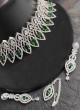 Silver And Green American Diamond Studded Necklace Set