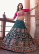 Teal Blue and Pink Floral Sequins Embellished Lehenga Choli