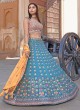 Deep Sky Blue Embroidered Designer Lehenga Choli