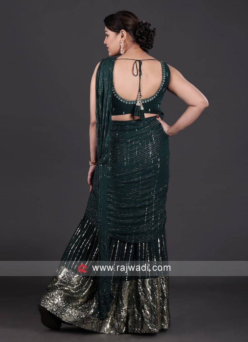 Buy Gunmetal Grey Palazzo Saree With Prestitched Pallu And Latte Beige  Floral Printed Crop Top KALKI Fashion India