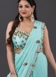 Stylish Aqua Blue Sharara Style Readymade Saree