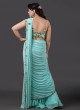 Stylish Aqua Blue Sharara Style Readymade Saree