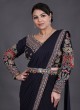 Navy Blue Chiffon Ready to Wear Designer Saree and Choli