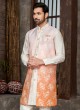 Cream And Orange Indowestern Set In Art Silk