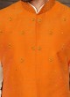 Orange And Cream Readymade Nehru Jacket Set For Men