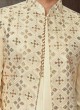 Cream Thread Embroidered Indowestern Set