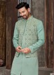 Readymade Teal Blue Color Jacket Style Indowestern