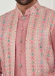 Jacket Style Thread Embroidered Onion Pink Indowestern Set