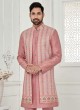 Jacket Style Thread Embroidered Onion Pink Indowestern Set