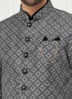 Black And Grey Nehru Jacket Set For Men