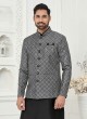 Black And Grey Nehru Jacket Set For Men