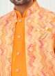 Orange Jacket Style Indowestern Set In Art Silk