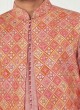 Onion Pink Readymade Thread Embroidered Indowestern