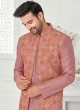 Onion Pink Readymade Thread Embroidered Indowestern