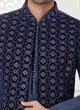 Jacket Style Embroidered Indowestern In Blue Color