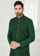 Readymade Green Thread Embroidered Indowestern