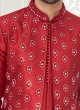 Wedding Wear Red And Off White Jacket Style Indowestern