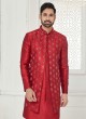 Wedding Wear Red And Off White Jacket Style Indowestern