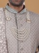 Readymade Wedding Wear Sherwani In Grey Color