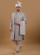 Readymade Wedding Wear Sherwani In Grey Color