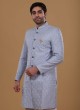 Sky Blue And Off White Thread Men's Indowestern Set