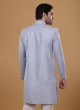 Sky Blue And Off White Thread Men's Indowestern Set