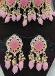 Gold And Pink Chokar Necklace Set With Pearl Drop Fringes