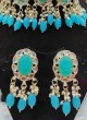 Gold Plated Chokar Necklace Set In Sky Blue Color