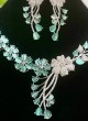 Sea Green Color Floral Necklace With Earrings