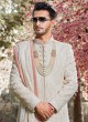 Groom Wear Silk Fabric Sherwani In White Color