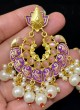 Purple Chandbali Earrings With Kundan Work