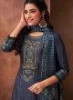 Shagufta Chanderi Silk Salwar Kameez In Blue Color