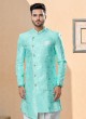 Wedding Wear Sea Green Color Indowestern Set