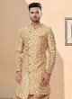 Wedding Wear Golden Cream Indowestern For Men