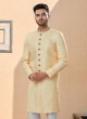 Festive Wear Lemon Yellow Indowestern Set For Men