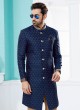 Navy Blue Readymade Asymmetric Indowestern Set