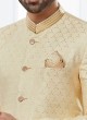 Cream Zari Embroidered Indowestern Set For Men
