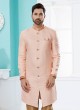 Light Pink Jacquard Silk Indowestern For Men