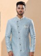 Light Sky Blue Thread Work Asymmetric Indowestern