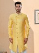 Yellow Jacqurad Silk Indowestern For Wedding