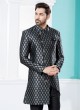 Festive Wear Black Jacquard Silk Indowestern Set
