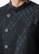 Mens Black Jacquard Silk Indowestern Set