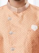 Peach And Off White Printed Indowestern Set For Men