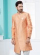 Peach And Off White Printed Indowestern Set For Men