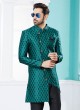 Jacquard Silk Indowestern Set In Green Color