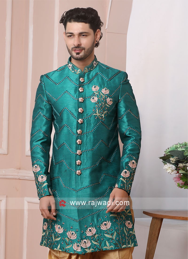 Teal sherwani hot sale