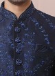 Navy Blue Designer Art Banarasi Silk Sherwani