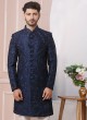 Navy Blue Designer Art Banarasi Silk Sherwani